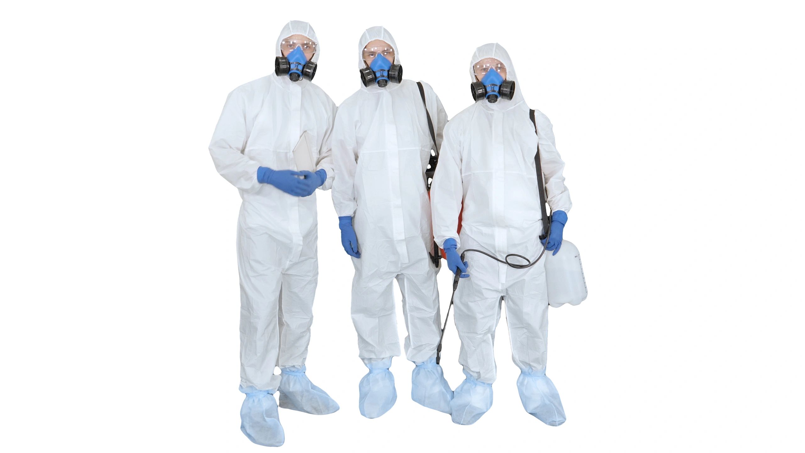 Cleaning professionals walking with supplies